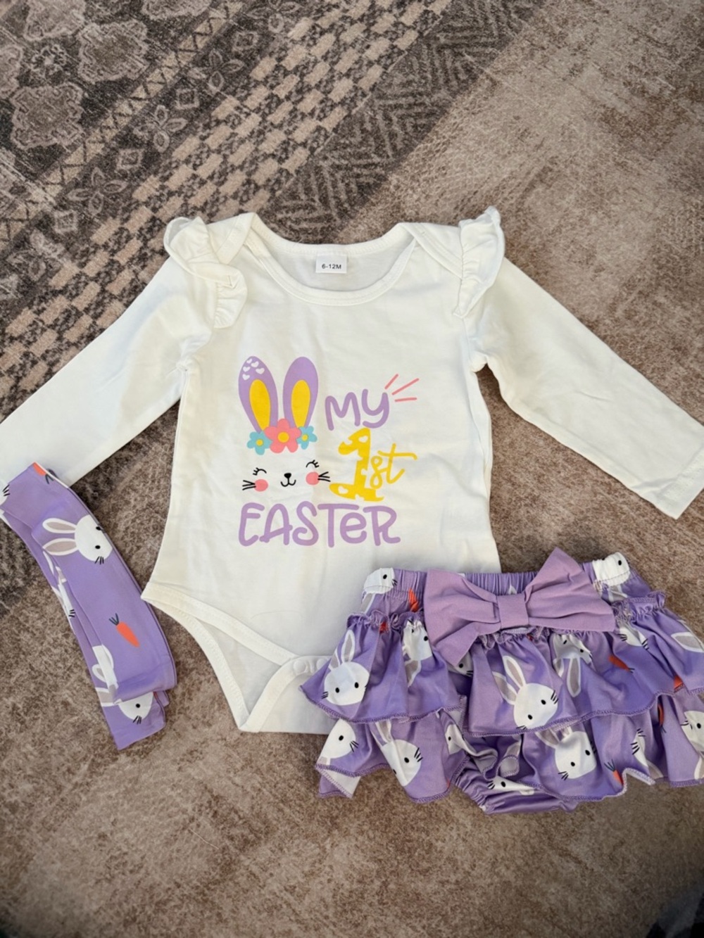 My 1st Easter Bunny Bodysuit & Ruffle Bloomers Set - White & Purple